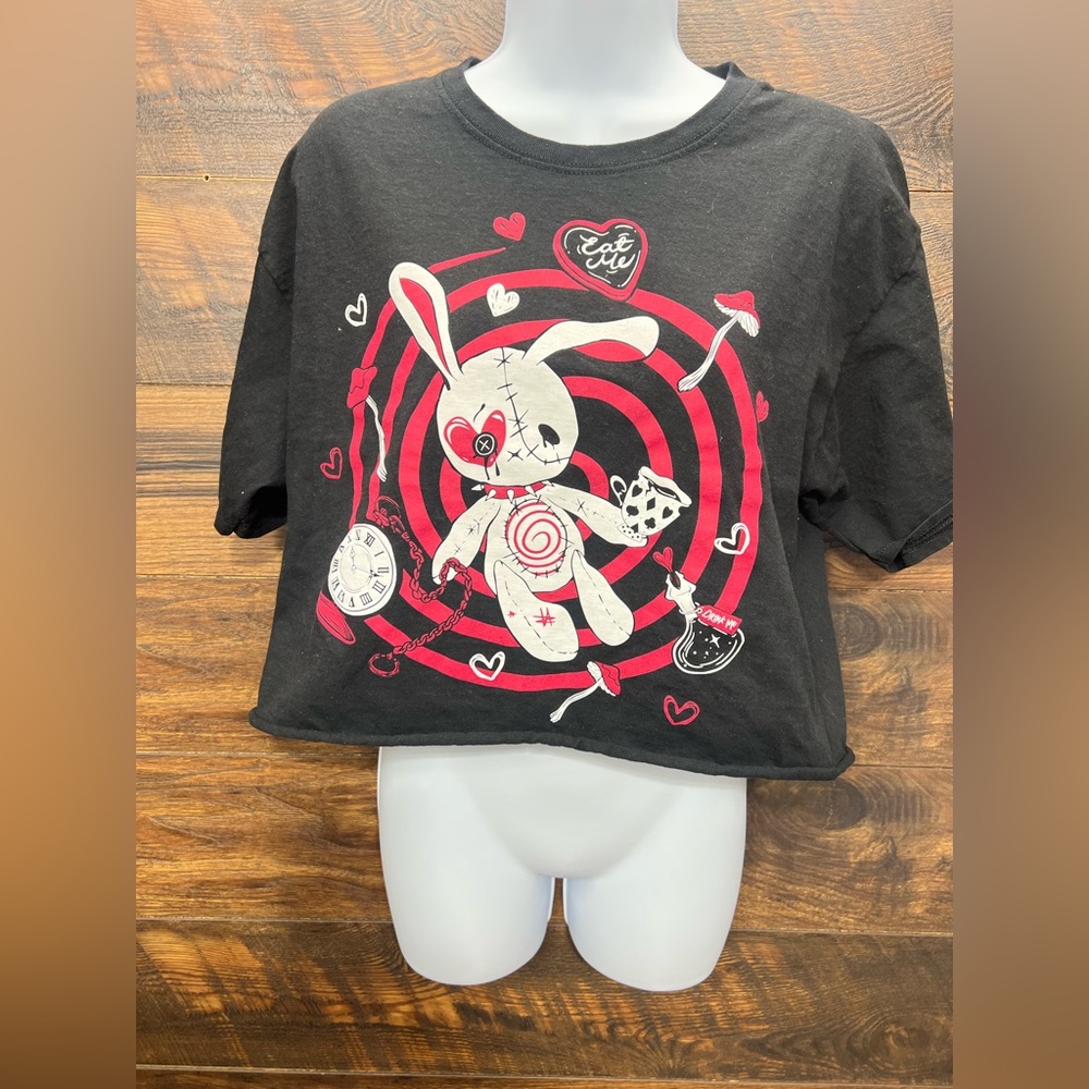 Hot Topic Shirt Women Size Medium Black Goth Bunny Poison Cropped